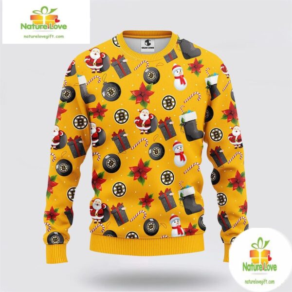 Boston Bruins Ugly Christmas Sweater Santa Snowman Holiday Design