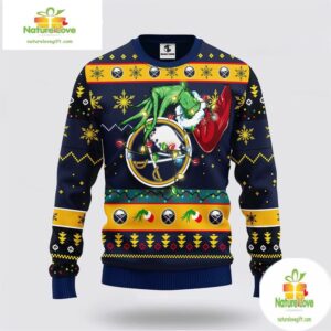 Buffalo Sabres Ugly Christmas Sweater Grinch Hand Design
