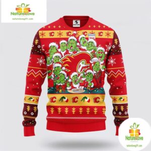 Calgary Flames Ugly Christmas Sweater Grinch Holiday NHL Fan Gift