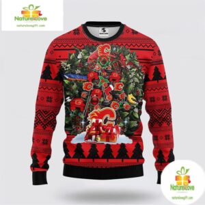 Calgary Flames Ugly Christmas Sweater NHL Fleece Holiday Tree