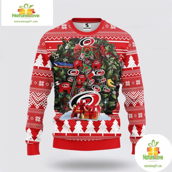 Carolina Hurricanes Ugly Christmas Sweater Fleece NHL Tree