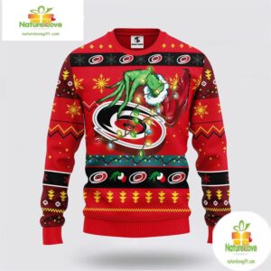 Carolina Hurricanes Ugly Christmas Sweater Grinch Hand Design