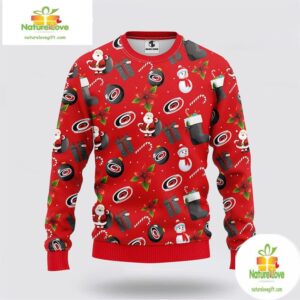 Carolina Hurricanes Ugly Christmas Sweater Santa Snowman NHL
