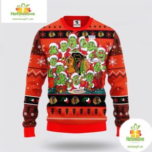 Chicago Blackhawks Grinch Ugly Christmas Sweater 12 Expressions