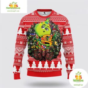 Chicago Blackhawks Ugly Christmas Sweater Grinch Hug Holiday Design