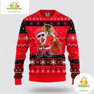 Chicago Blackhawks Ugly Christmas Sweater Santa Hockey Fan Gift