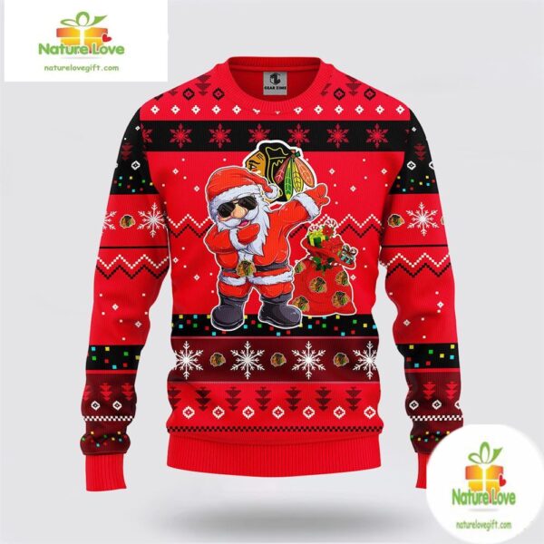 Chicago Blackhawks Ugly Christmas Sweater Santa Hockey Fan Gift