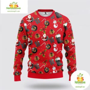 Chicago Blackhawks Ugly Christmas Sweater Santa Snowman Holiday