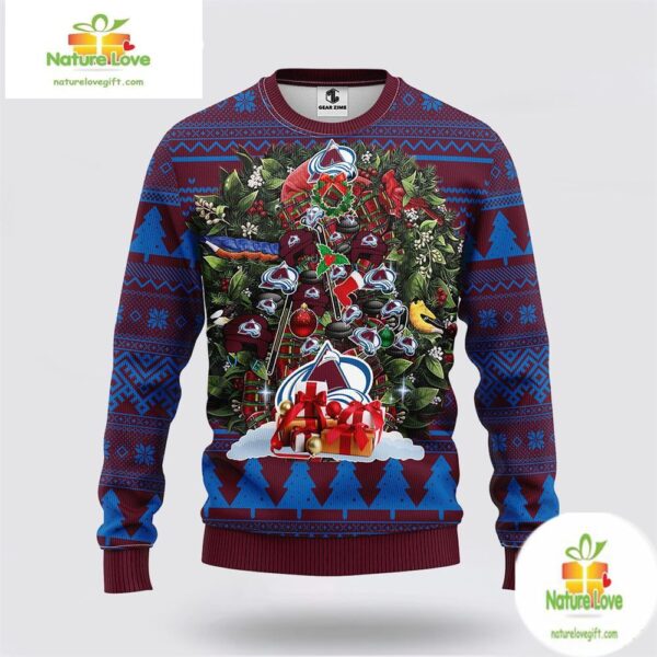 Colorado Avalanche Ugly Christmas Sweater Fleece NHL Tree