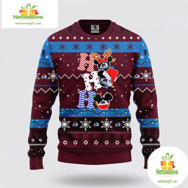 Colorado Avalanche Ugly Christmas Sweater Mickey NHL Holiday