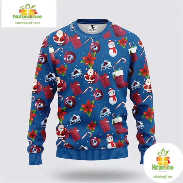Colorado Avalanche Ugly Christmas Sweater Santa Snowman NHL