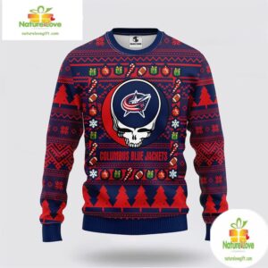 Columbus Blue Jackets Grateful Dead Ugly Christmas Sweater Fleece