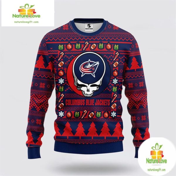 Columbus Blue Jackets Grateful Dead Ugly Christmas Sweater Fleece