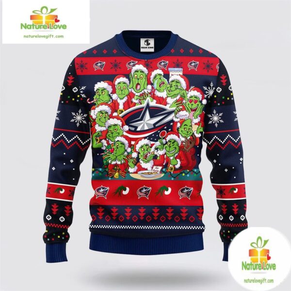 Columbus Blue Jackets Grinch Ugly Christmas Sweater 12 Expressions