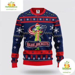 Columbus Blue Jackets Ugly Christmas Sweater Funny Grinch Design