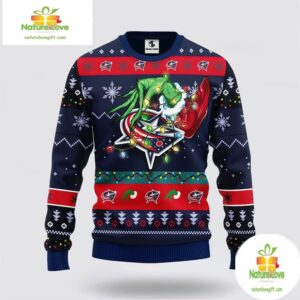 Columbus Blue Jackets Ugly Christmas Sweater Grinch Hand Design