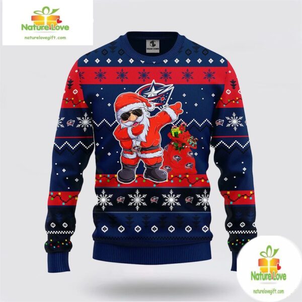 Columbus Blue Jackets Ugly Christmas Sweater Santa NHL