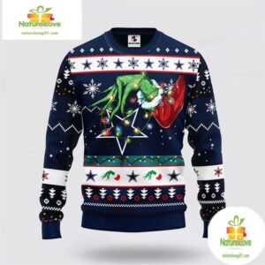 Dallas Cowboys Ugly Christmas Sweater Grinch Hand Design