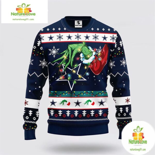 Dallas Cowboys Ugly Christmas Sweater Grinch Hand Design