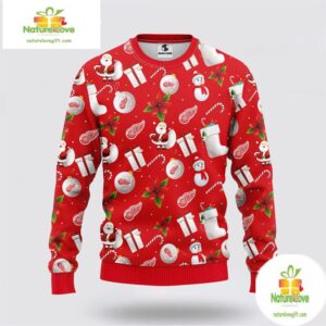 Detroit Red Wings Ugly Christmas Sweater Santa Snowman NHL