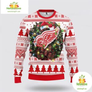 Detroit Red Wings Ugly Christmas Sweater Wreath NHL Fan Gift