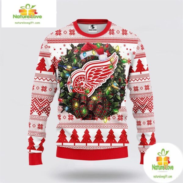 Detroit Red Wings Ugly Christmas Sweater Wreath NHL Fan Gift