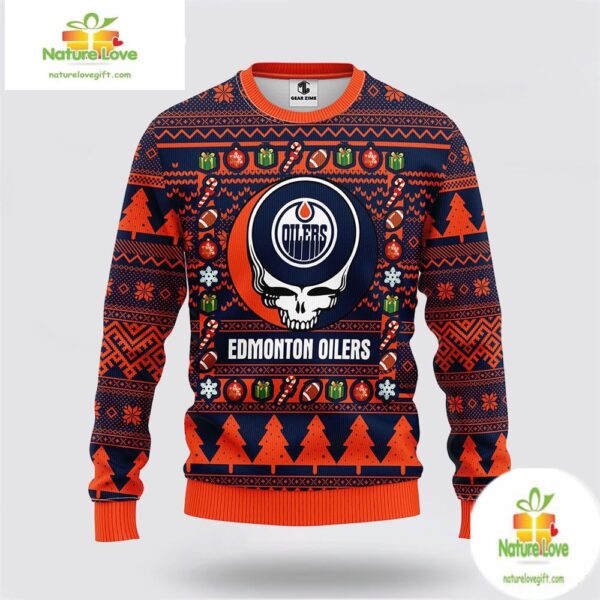 Edmonton Oilers Grateful Dead Ugly Christmas Sweater Fleece