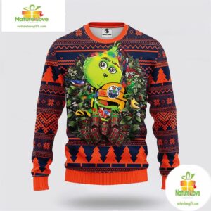 Edmonton Oilers Ugly Christmas Sweater Grinch Hug NHL Fan Gift