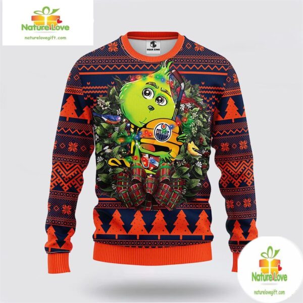 Edmonton Oilers Ugly Christmas Sweater Grinch Hug NHL Fan Gift