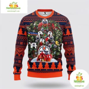 Edmonton Oilers Ugly Christmas Sweater NHL Fleece Holiday Tree