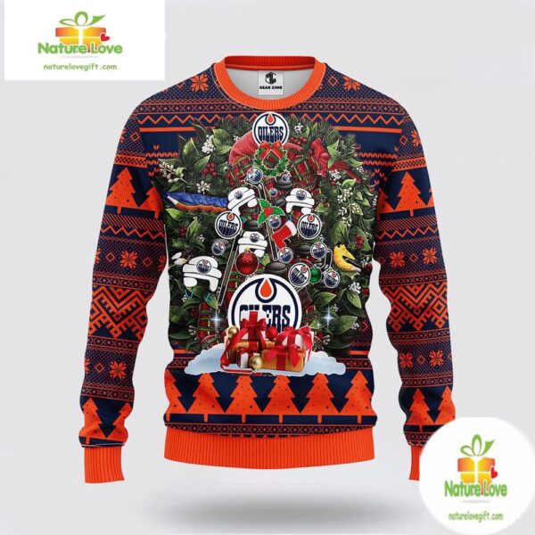 Edmonton Oilers Ugly Christmas Sweater NHL Fleece Holiday Tree