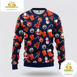 Edmonton Oilers Ugly Christmas Sweater Santa Snowman NHL