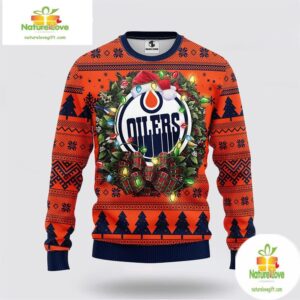 Edmonton Oilers Ugly Christmas Sweater Wreath NHL Fan Gift