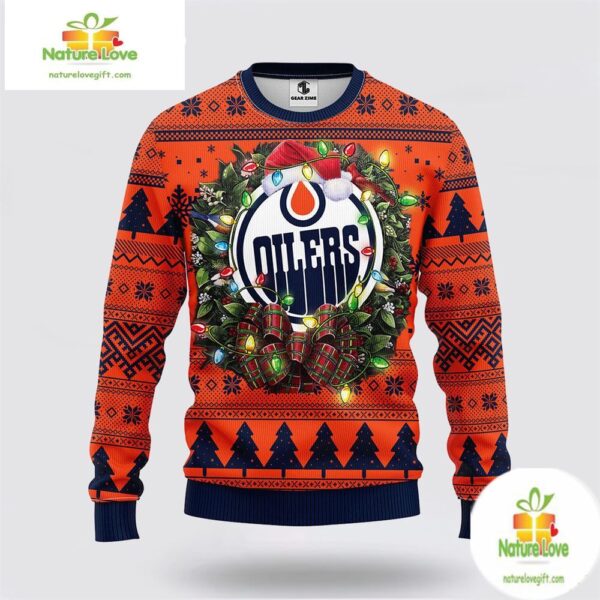 Edmonton Oilers Ugly Christmas Sweater Wreath NHL Fan Gift