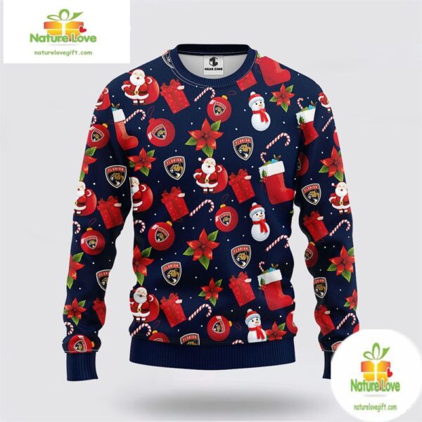 Florida Panthers Ugly Christmas Sweater Santa Snowman NHL