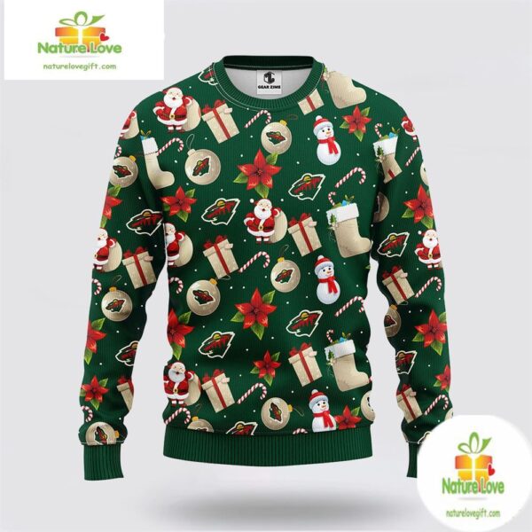 Minnesota Wild Ugly Christmas Sweater Santa Snowman NHL