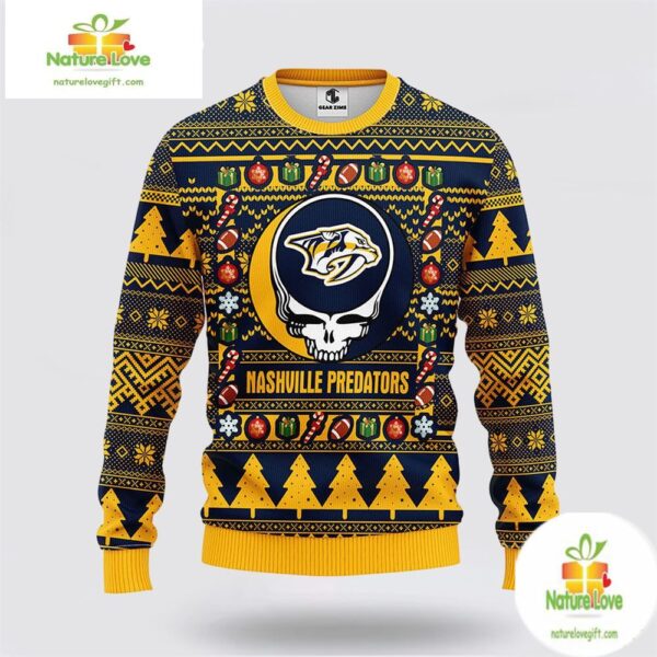 Nashville Predators Grateful Dead Ugly Christmas Sweater Fleece