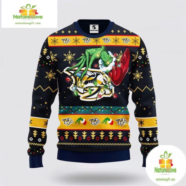 Nashville Predators Grinch Hand Ugly Christmas Sweater NHL