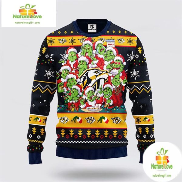 Nashville Predators Grinch Ugly Christmas Sweater 12 Expressions