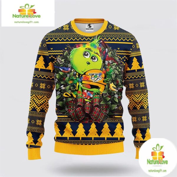 Nashville Predators Grinch Ugly Christmas Sweater NHL Holiday