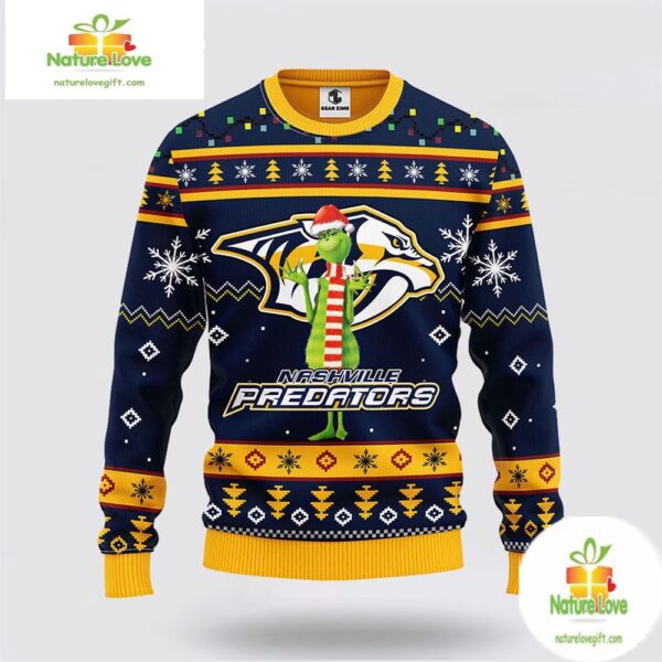 Nashville Predators Ugly Christmas Sweater Funny Grinch NHL