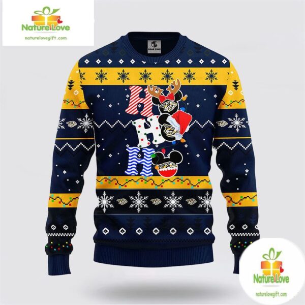 Nashville Predators Ugly Christmas Sweater Mickey NHL Holiday