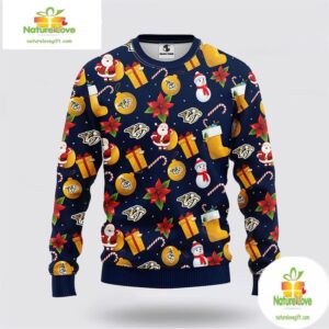 Nashville Predators Ugly Christmas Sweater Santa Snowman NHL