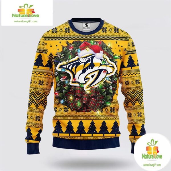 Nashville Predators Ugly Christmas Sweater Wreath NHL Fan Gift
