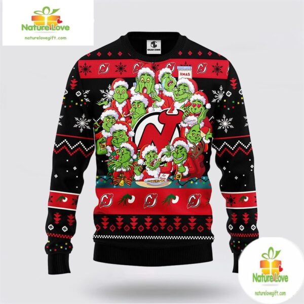 New Jersey Devils Grinch Ugly Christmas Sweater 12 Expressions