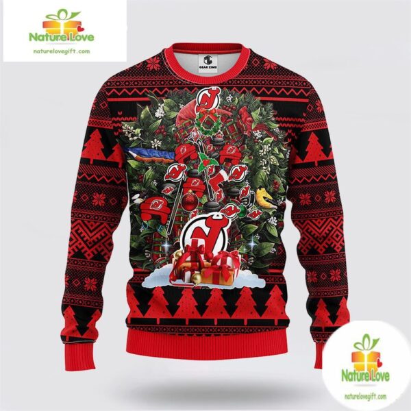 New Jersey Devils Ugly Christmas Sweater Fleece NHL Tree