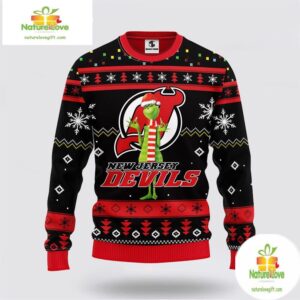 New Jersey Devils Ugly Christmas Sweater Funny Grinch Design