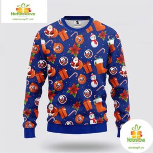 New York Islanders Ugly Christmas Sweater Santa Snowman NHL