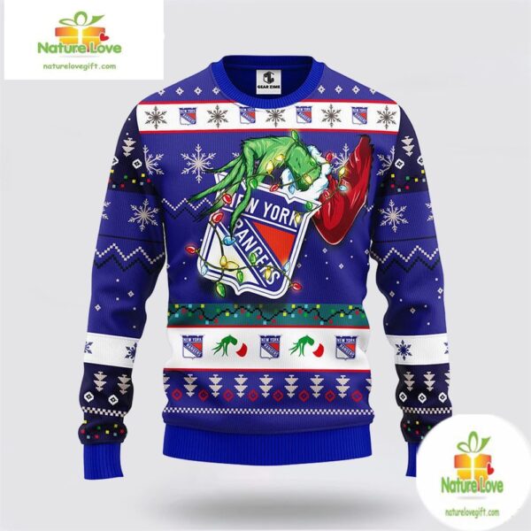 New York Rangers Grinch Ugly Christmas Sweater NHL Holiday