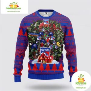 New York Rangers Ugly Christmas Sweater Fleece NHL Tree